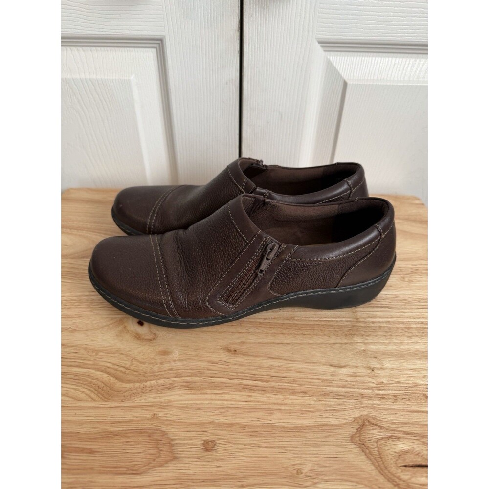 Clarks Brown Leather Bendables Cora Giny Side Zip Loafers Shoes Size 9